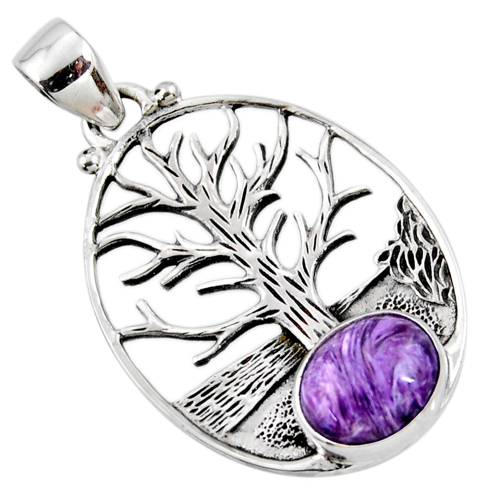 5.13cts natural charoite (siberian) 925 silver tree of life pendant r52988