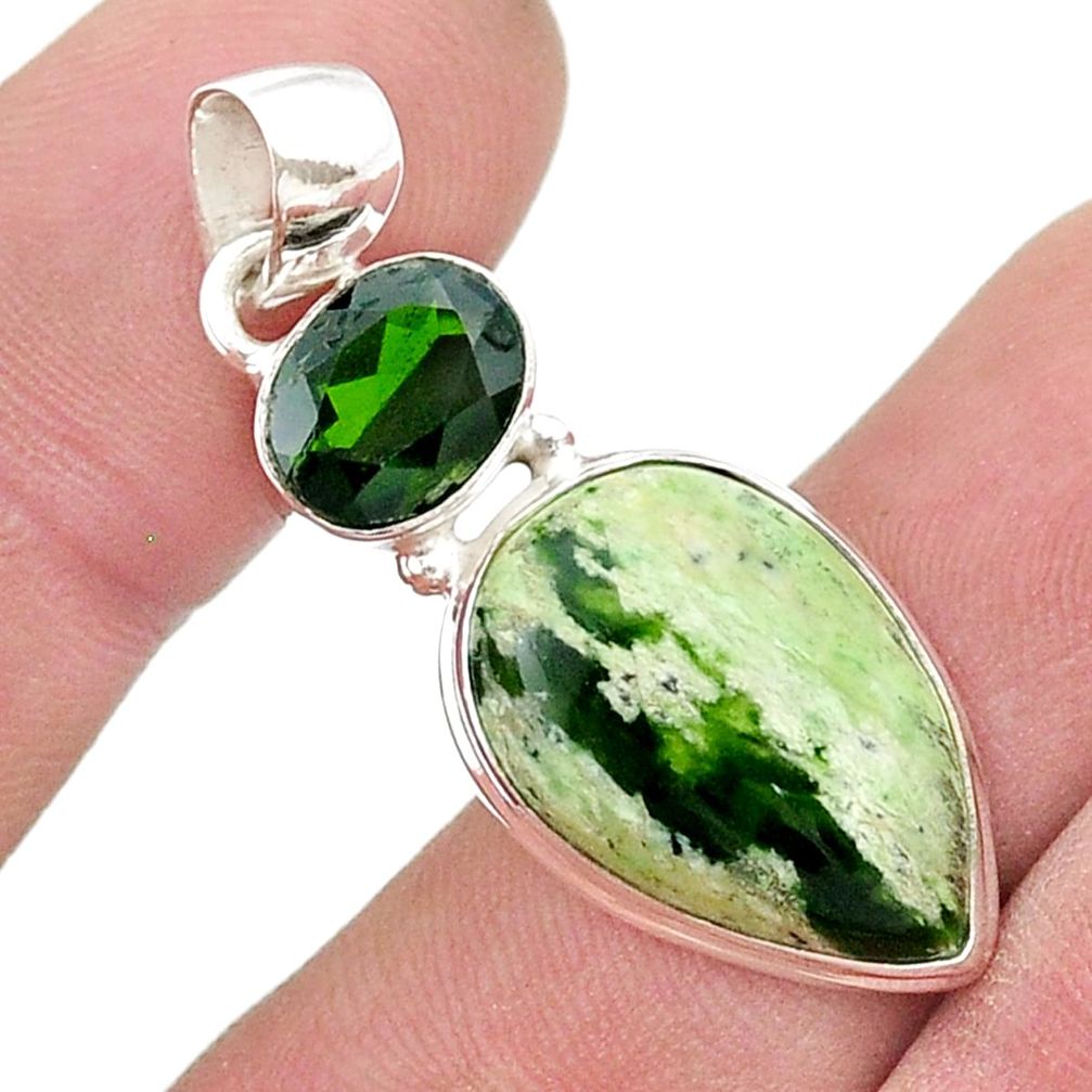 12.14cts natural chrome chalcedony chrome diopside 925 silver pendant u48349