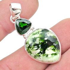 14.47cts natural chrome chalcedony chrome diopside 925 silver pendant u48355