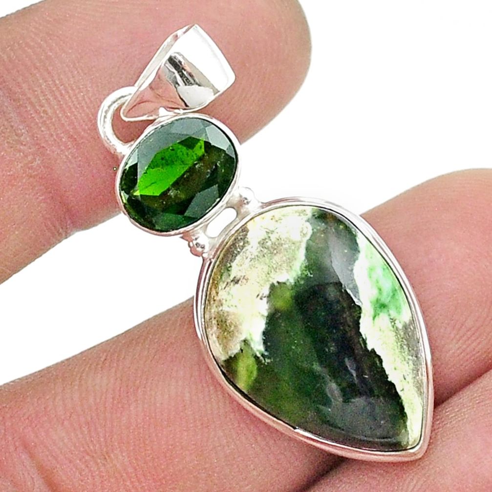 14.52cts natural chrome chalcedony chrome diopside 925 silver pendant u48356