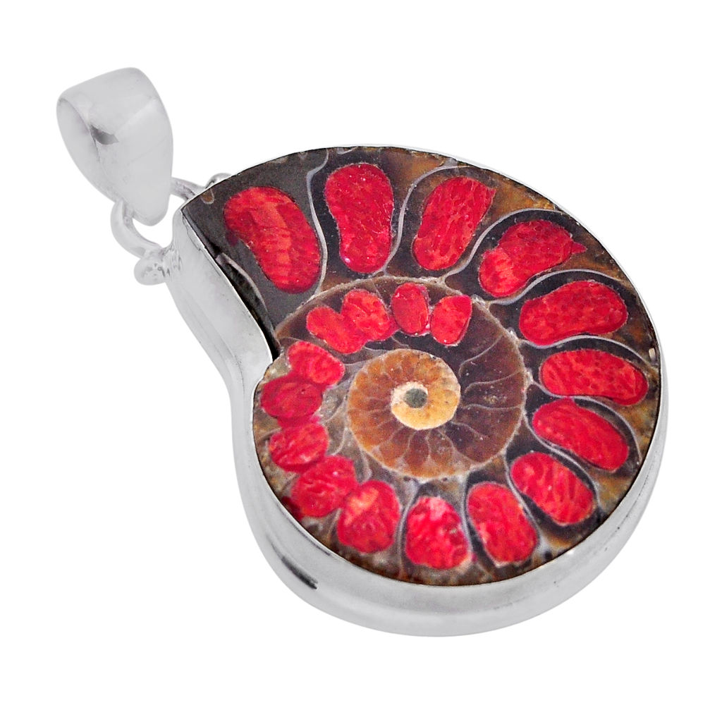 28.17cts natural coral in ammonite 925 sterling silver pendant jewelry n45681
