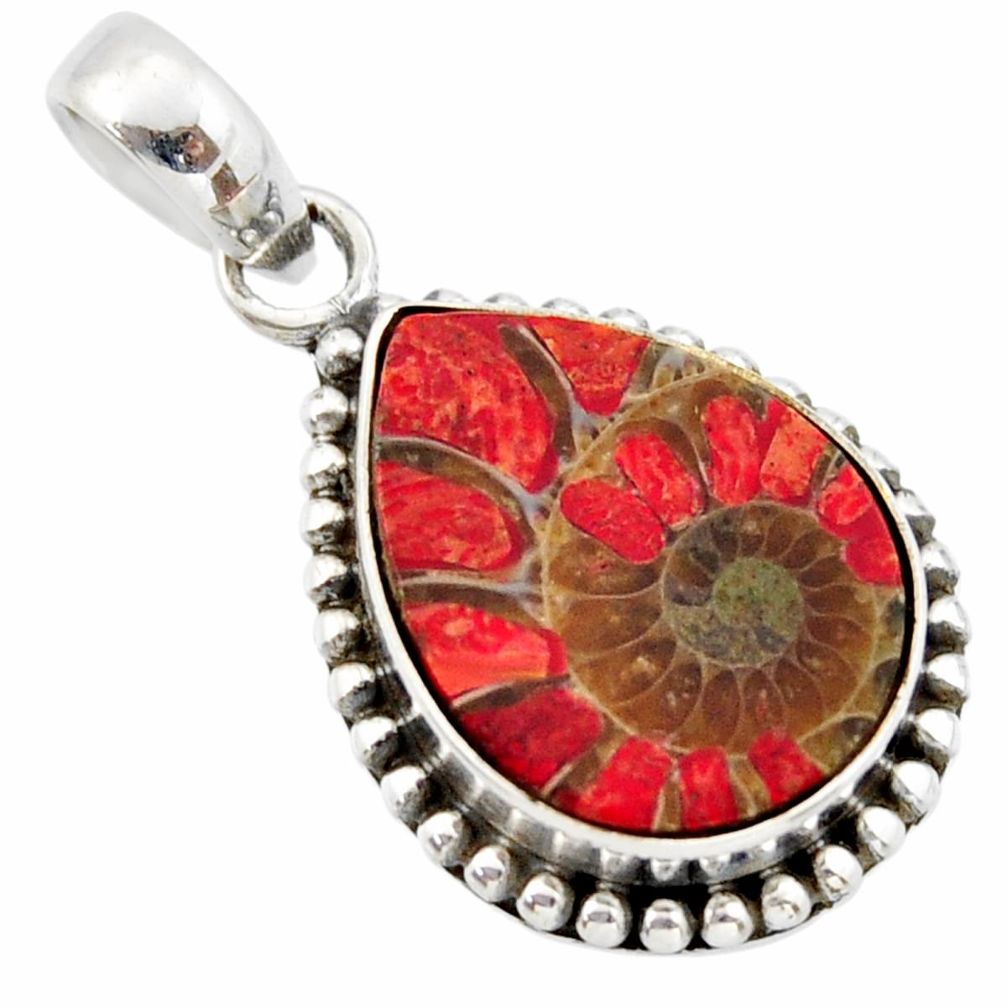 13.85cts natural coral in ammonite 925 sterling silver pendant jewelry r40396