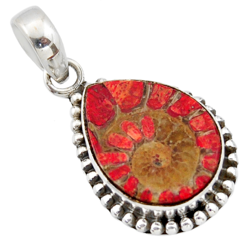 12.14cts natural coral in ammonite 925 sterling silver pendant jewelry r40399