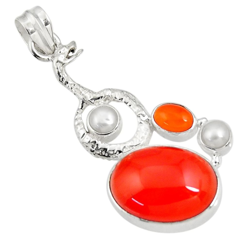 16.09cts natural cornelian (carnelian) pearl 925 silver snake pendant d43651