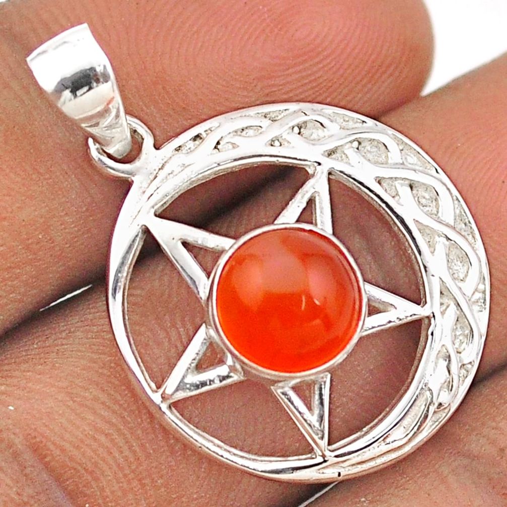 3.13cts natural cornelian (carnelian) silver dark lord pentagram pendant t88842