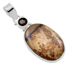 13.99cts natural cotham landscape marble smoky topaz 925 silver pendant n25392