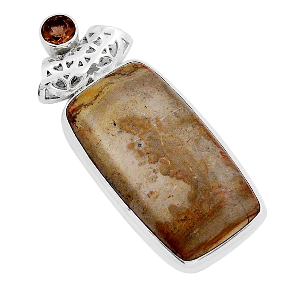 28.73cts natural cotham landscape marble smoky topaz 925 silver pendant y21653