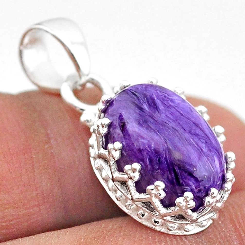 6.61cts natural crown charoite (siberian) 925 sterling silver pendant t43311