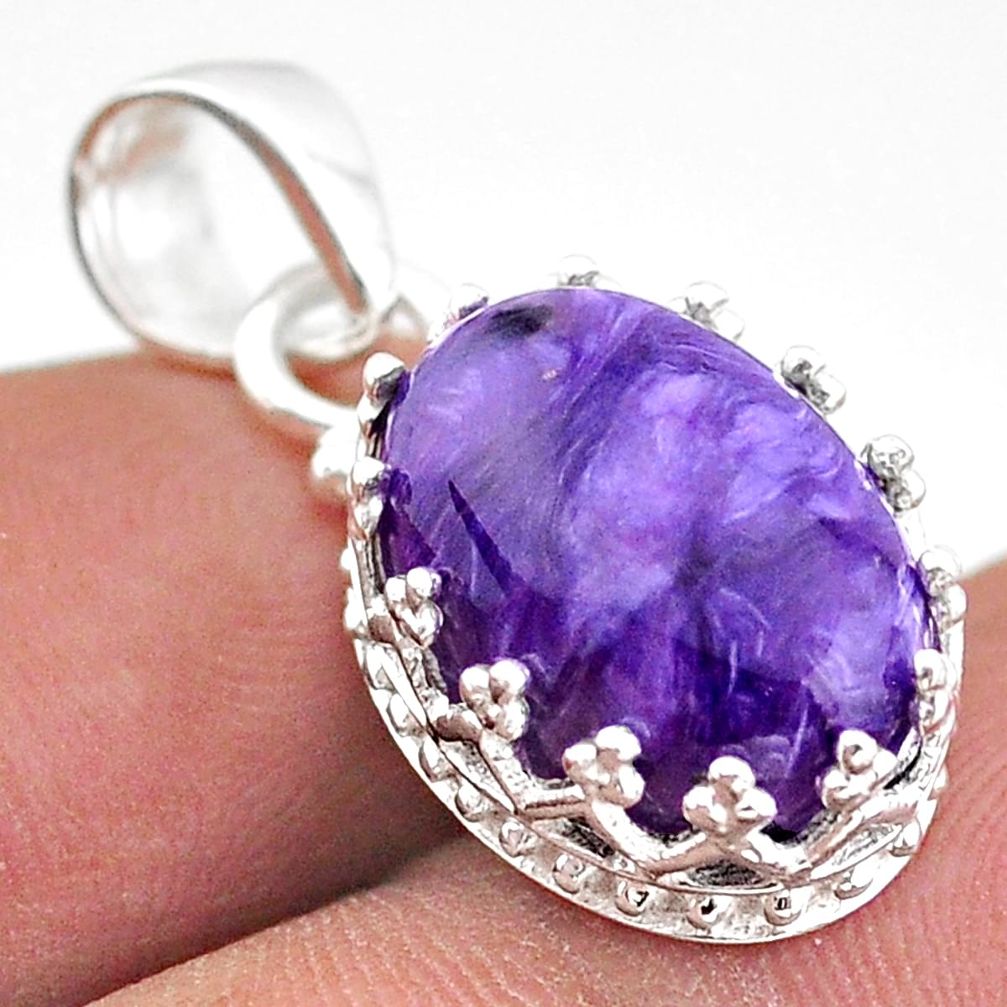 6.15cts natural crown charoite (siberian) 925 sterling silver pendant t43312