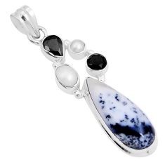 14.00cts natural dendrite opal (merlinite) pearl onyx 925 silver pendant y5497