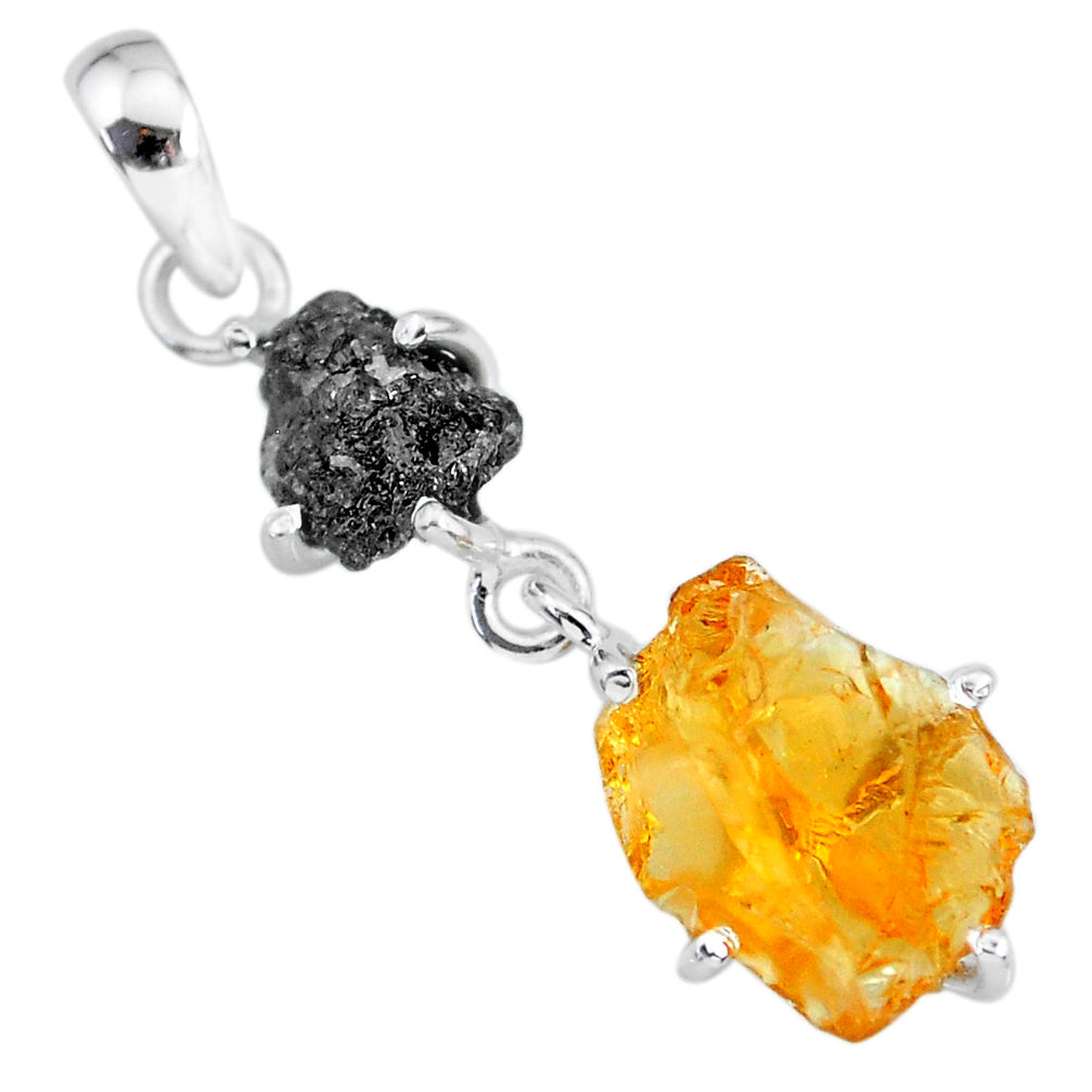 8.80cts natural diamond rough citrine raw 925 sterling silver pendant r91895