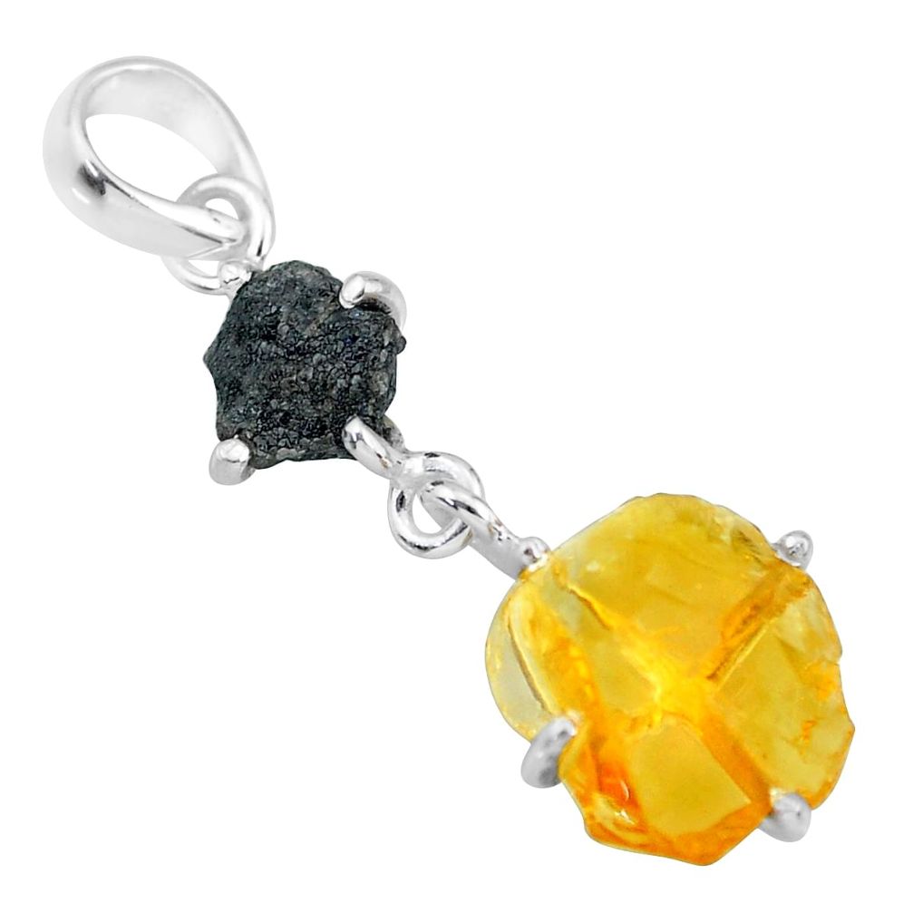 8.18cts natural diamond rough citrine raw 925 sterling silver pendant r91898