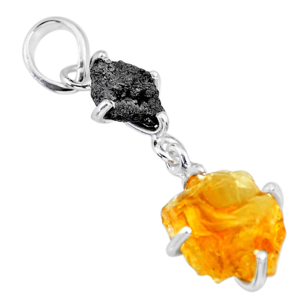 9.40cts natural diamond rough citrine raw 925 sterling silver pendant r91900