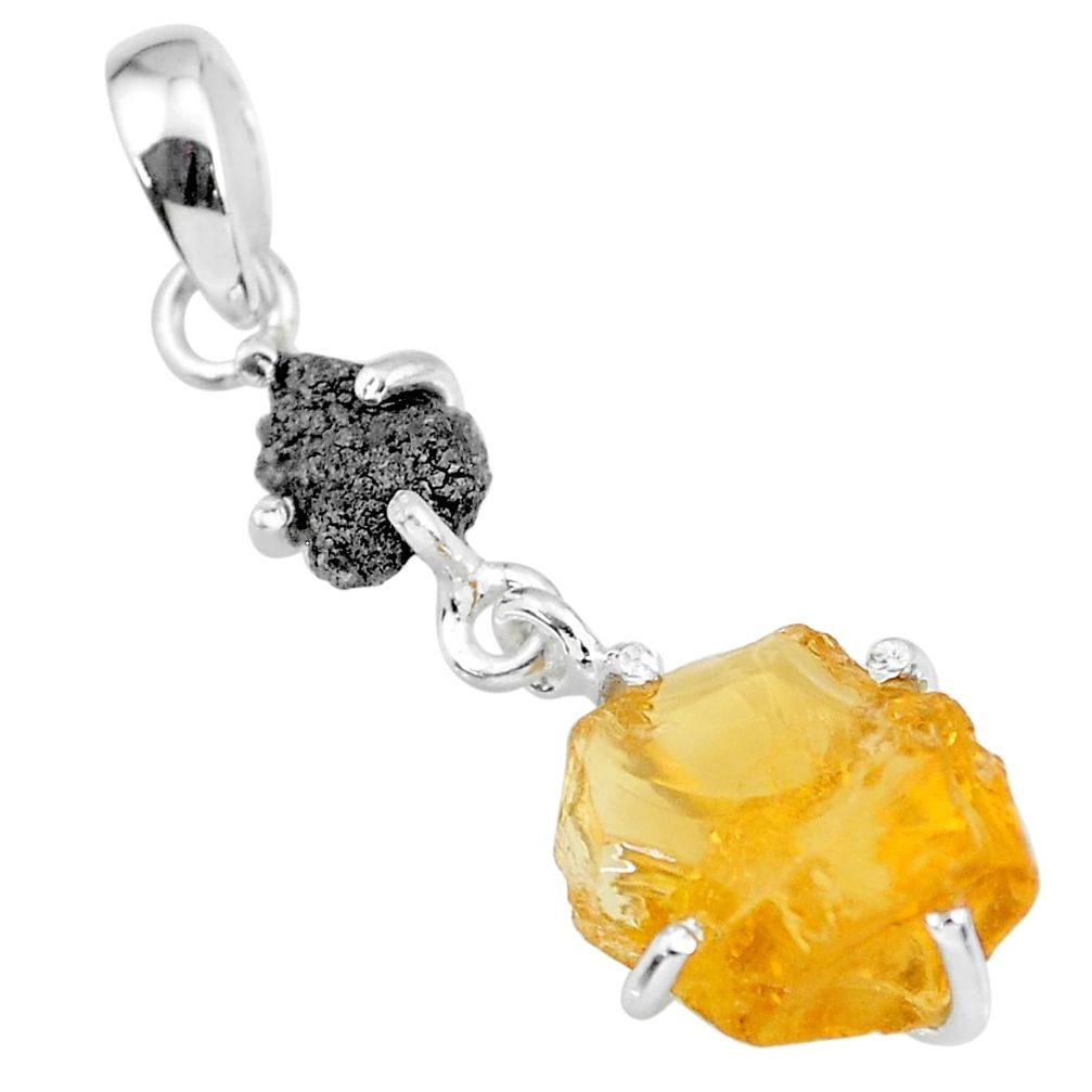 7.80cts natural diamond rough citrine raw 925 sterling silver pendant r91901