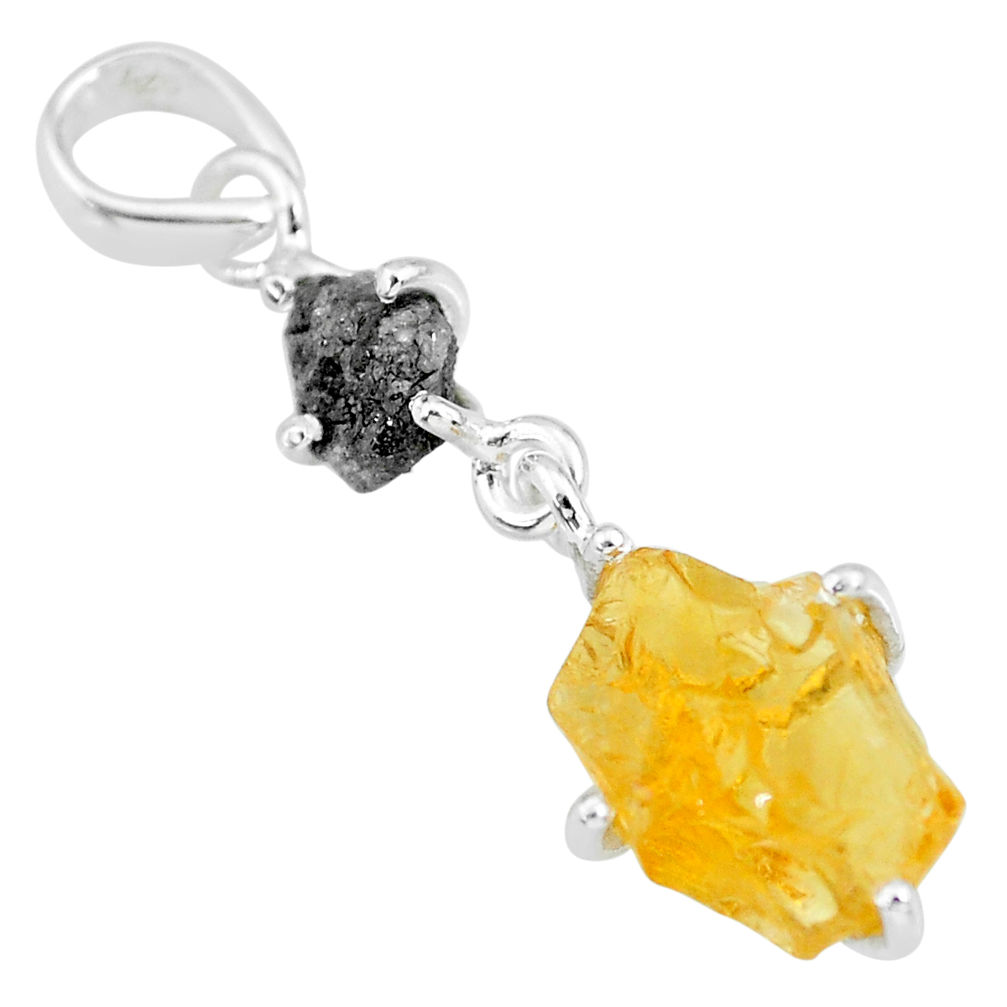 8.18cts natural diamond rough citrine raw 925 sterling silver pendant r91903