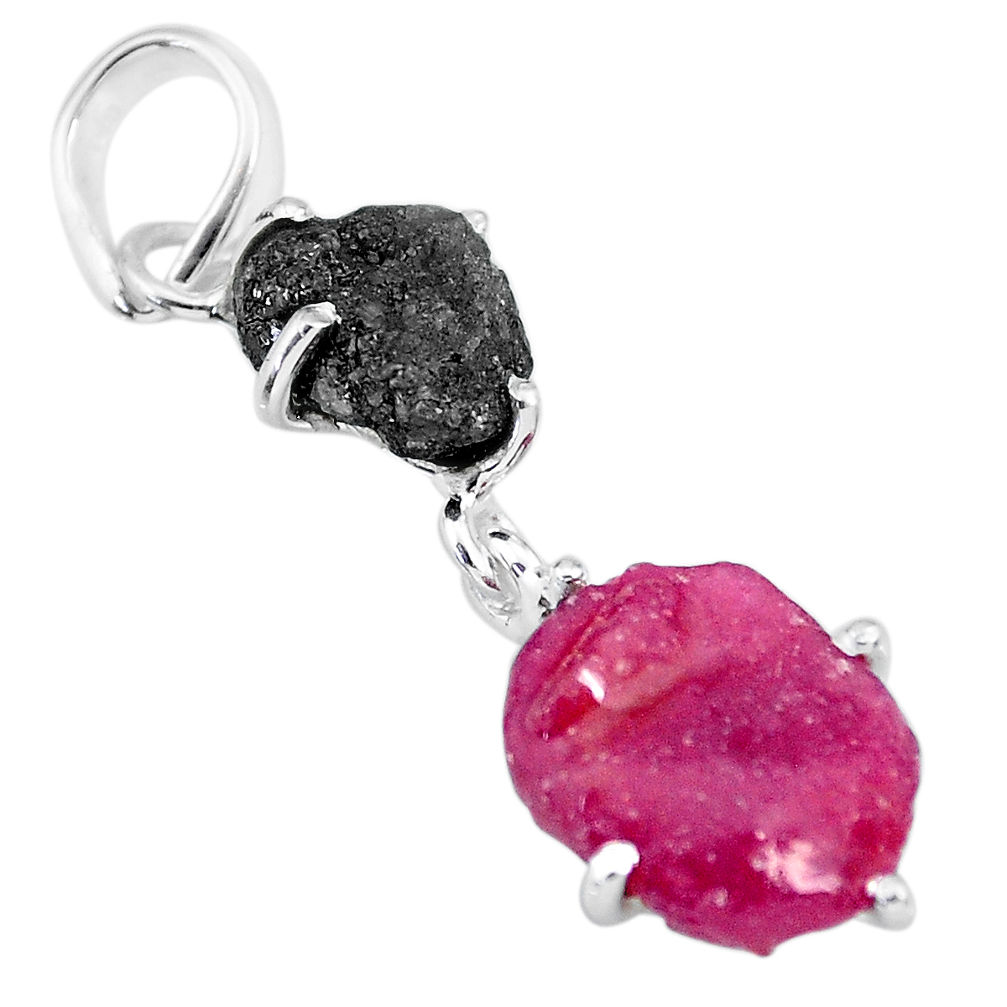 9.40cts natural diamond rough ruby raw 925 sterling silver pendant r91886