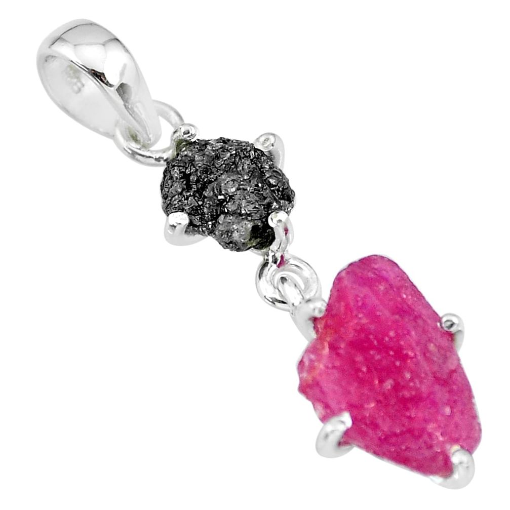6.56cts natural diamond rough ruby raw 925 sterling silver pendant r91920