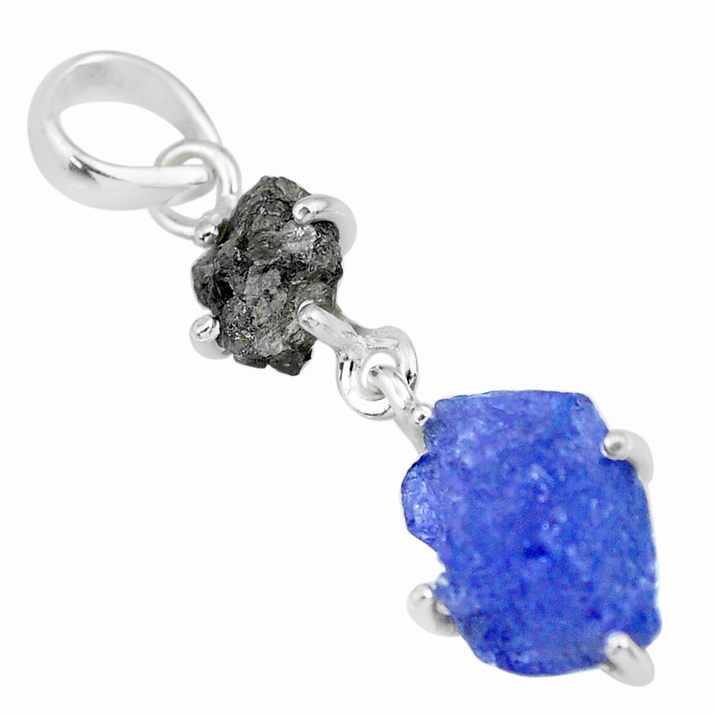 7.72cts natural diamond rough tanzanite raw 925 sterling silver pendant r91913