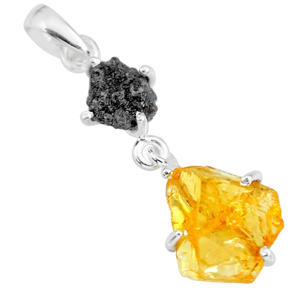 8.15cts natural diamond rough yellow citrine raw 925 silver pendant r91902