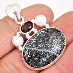 18.41cts natural dinosaur bone fossilized pearl smoky topaz silver pendant y5835
