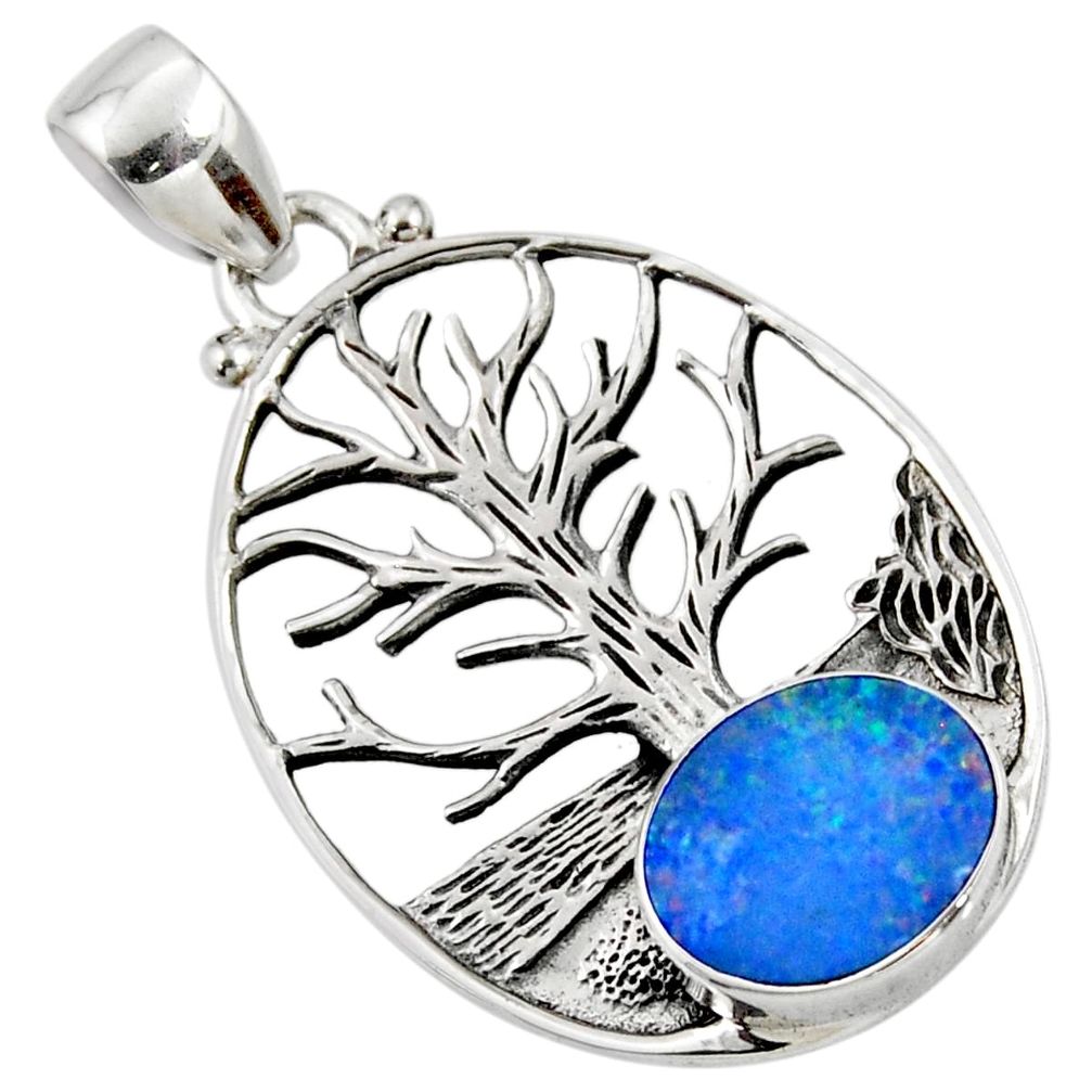 3.42cts natural doublet opal australian 925 silver tree of life pendant r52997