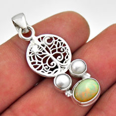 4.34cts natural ethiopian opal oval pearl 925 silver tree of life pendant n34497