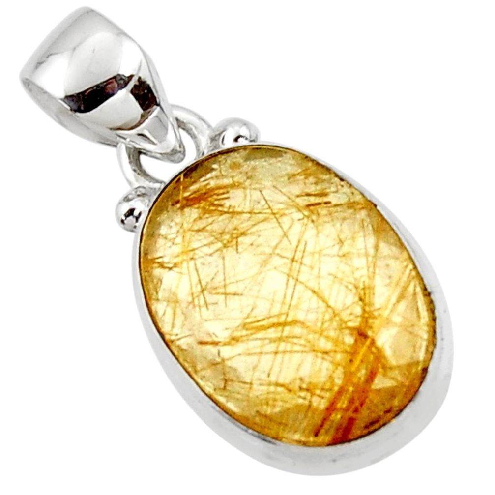 8.68cts natural faceted golden rutile 925 sterling silver pendant r50700