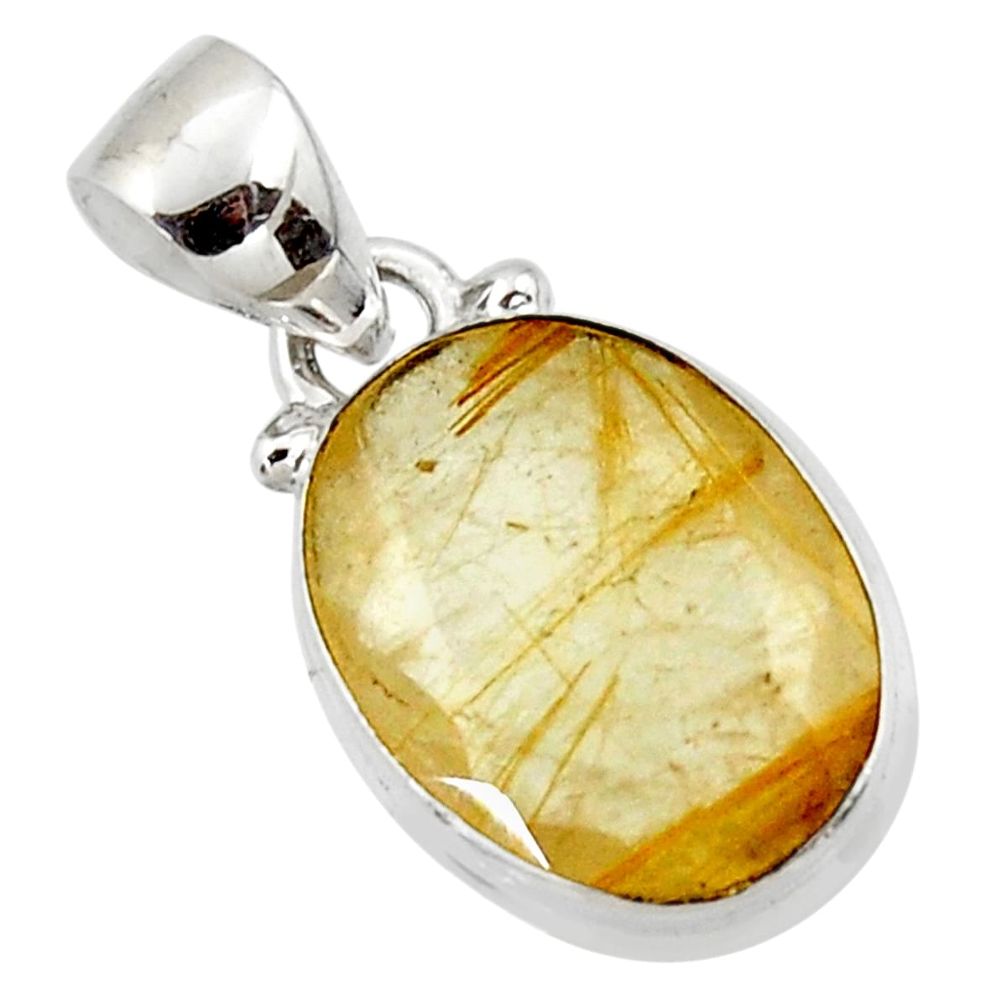 9.12cts natural faceted golden rutile 925 sterling silver pendant r50729