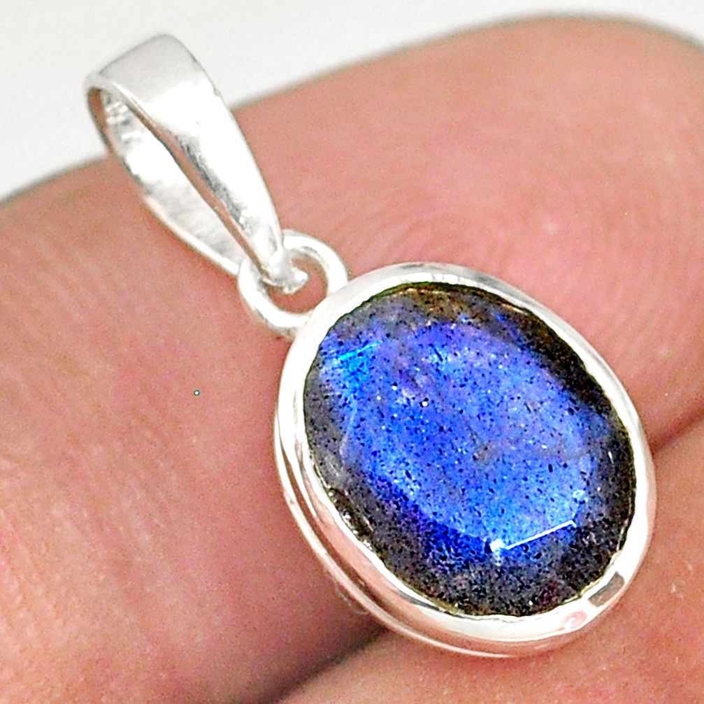 4.00cts natural faceted labradorite 925 sterling silver handmade pendant r82719