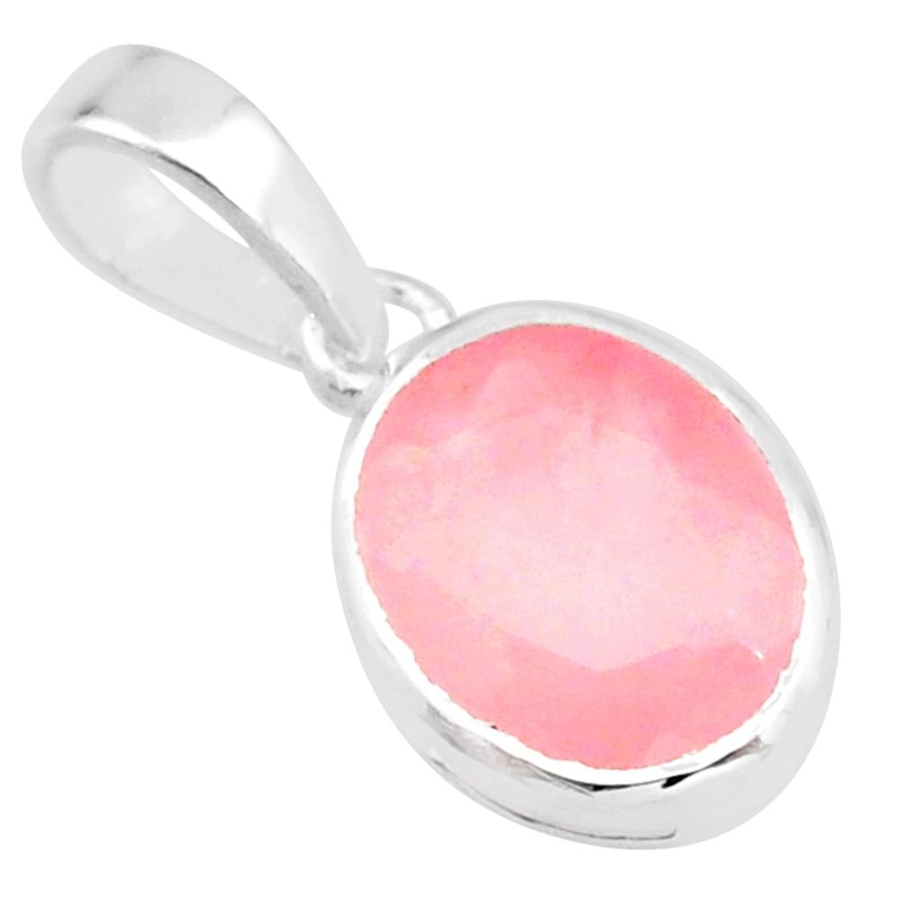 3.94cts natural faceted rose quartz 925 sterling silver handmade pendant r82631