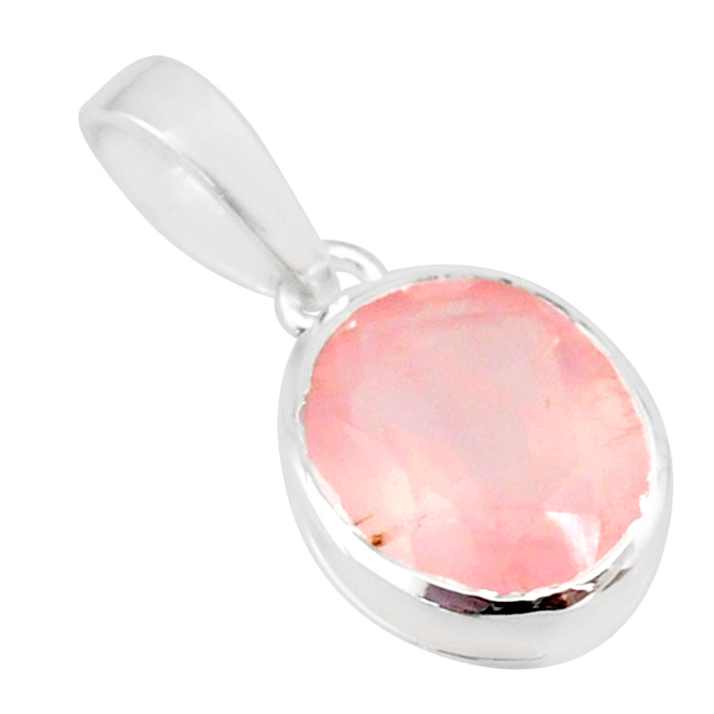 3.83cts natural faceted rose quartz 925 sterling silver handmade pendant r82639