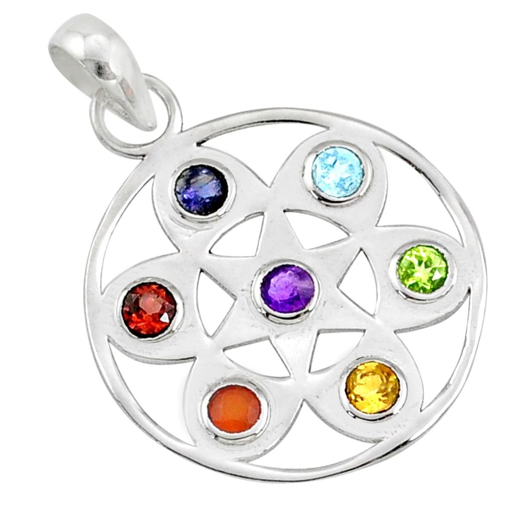 2.41cts natural flower of life multi-gems 925 sterling chakra pendant r65182