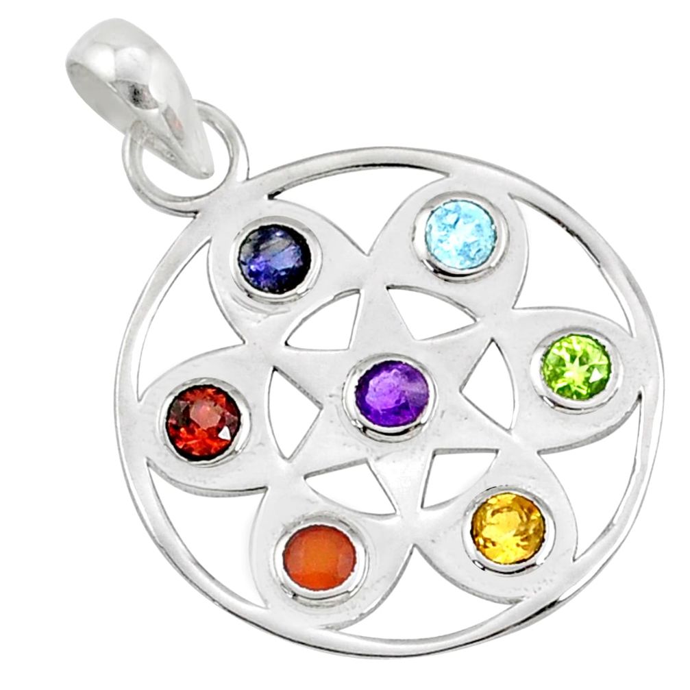 2.61cts natural flower of life multi-gems 925 sterling chakra pendant r65184