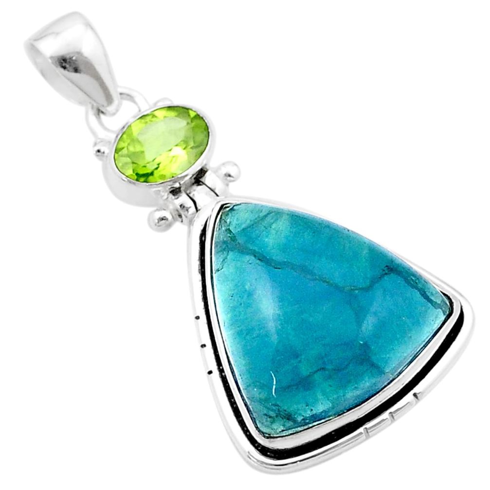 19.60cts natural fluorite green peridot 925 sterling silver pendant u38774