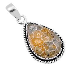 9.20cts natural fossil coral (agatized) petoskey stone 925 silver pendant n43922