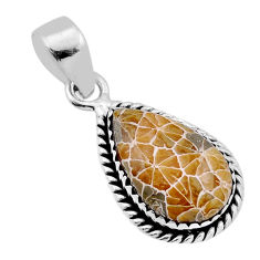 7.29cts natural fossil coral (agatized) petoskey stone 925 silver pendant n43934