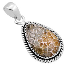 10.32cts natural fossil coral (agatized) petoskey stone silver pendant n43926