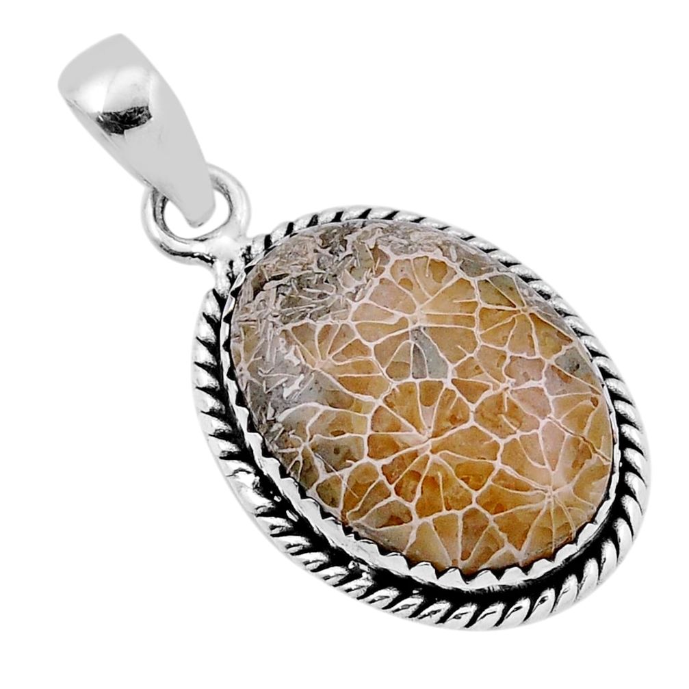 12.01cts natural fossil coral (agatized) petoskey stone silver pendant n43929