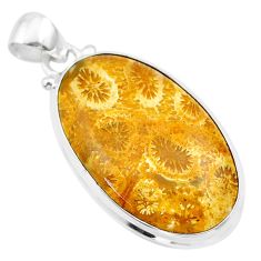 19.23cts natural fossil coral (agatized) petoskey stone silver pendant t26713