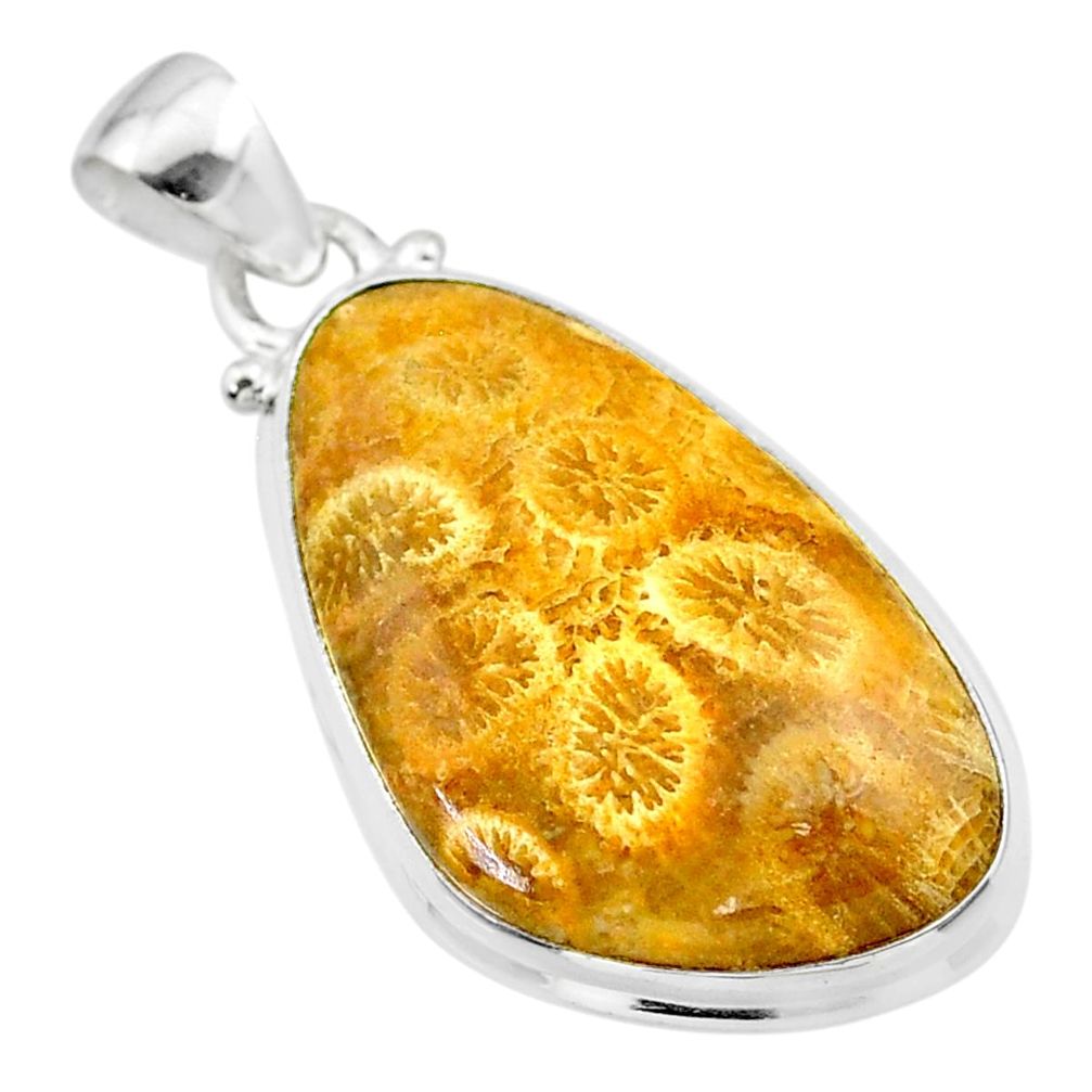 16.18cts natural fossil coral (agatized) petoskey stone silver pendant t26717