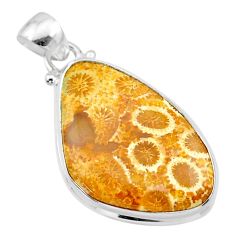 15.08cts natural fossil coral (agatized) petoskey stone silver pendant t26718