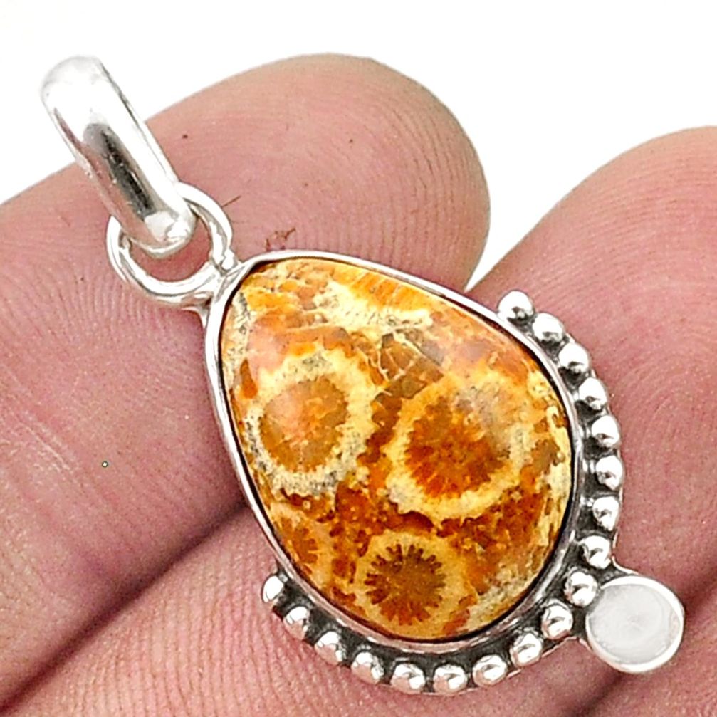 11.64cts natural fossil coral (agatized) petoskey stone silver pendant u40903