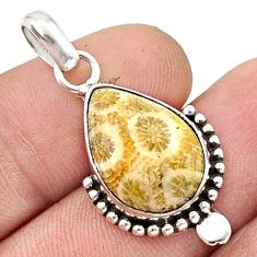11.20cts natural fossil coral (agatized) petoskey stone silver pendant u40904