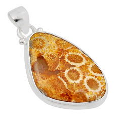 15.08cts natural fossil coral (agatized) petoskey stone silver pendant y47127