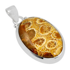17.95cts natural fossil coral (agatized) petoskey stone silver pendant y55587