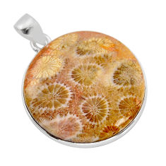 24.46cts natural fossil coral (agatized) petoskey stone silver pendant y77568