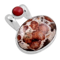 22.57cts natural garnet in limestone spessartine moonstone silver pendant n23512