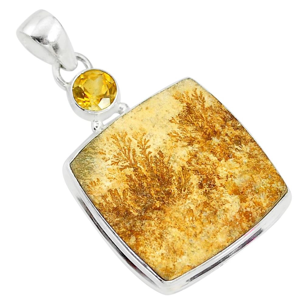 25.00cts natural germany psilomelane dendrite 925 silver pendant t10585