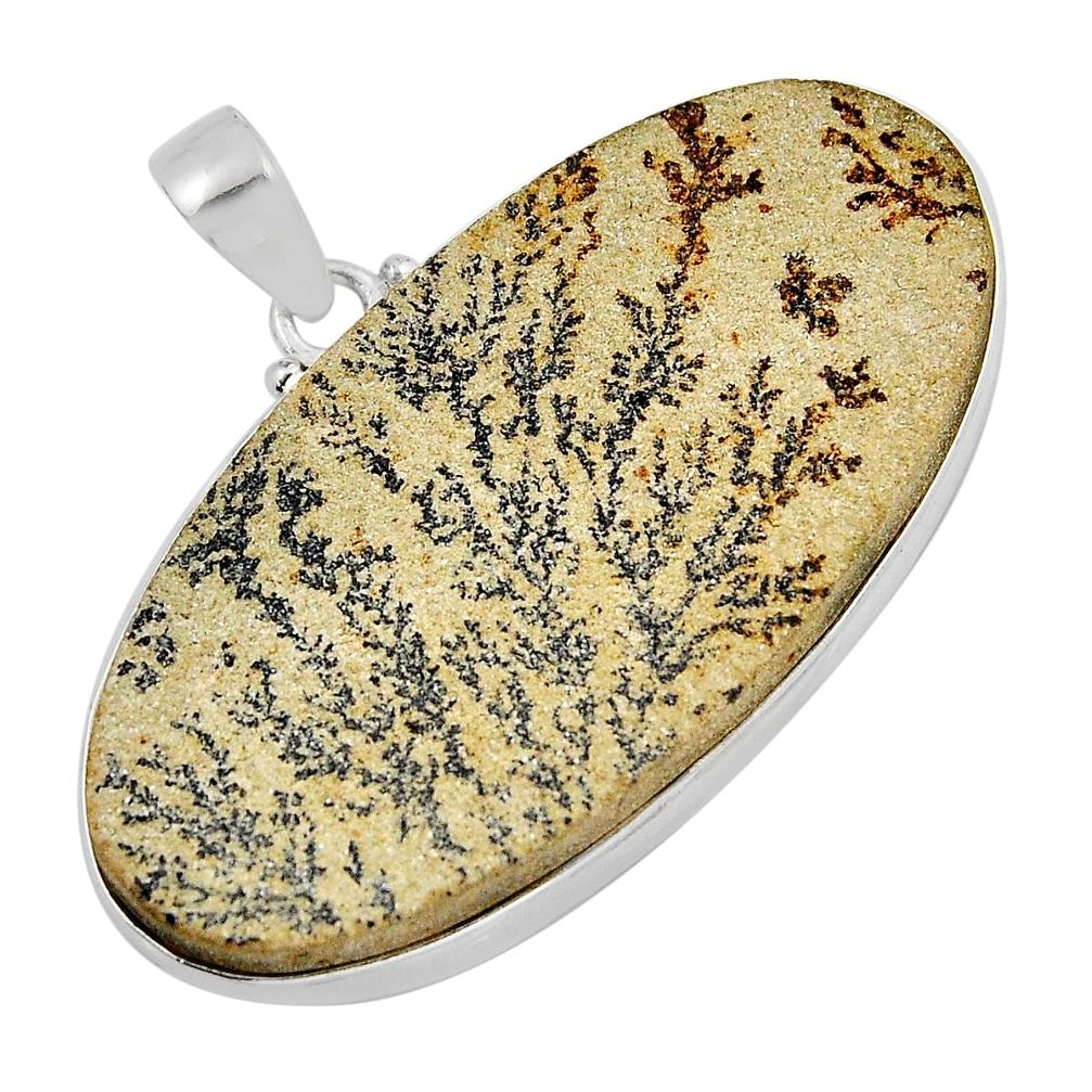 50.05cts natural germany psilomelane dendrite oval 925 silver pendant y53501