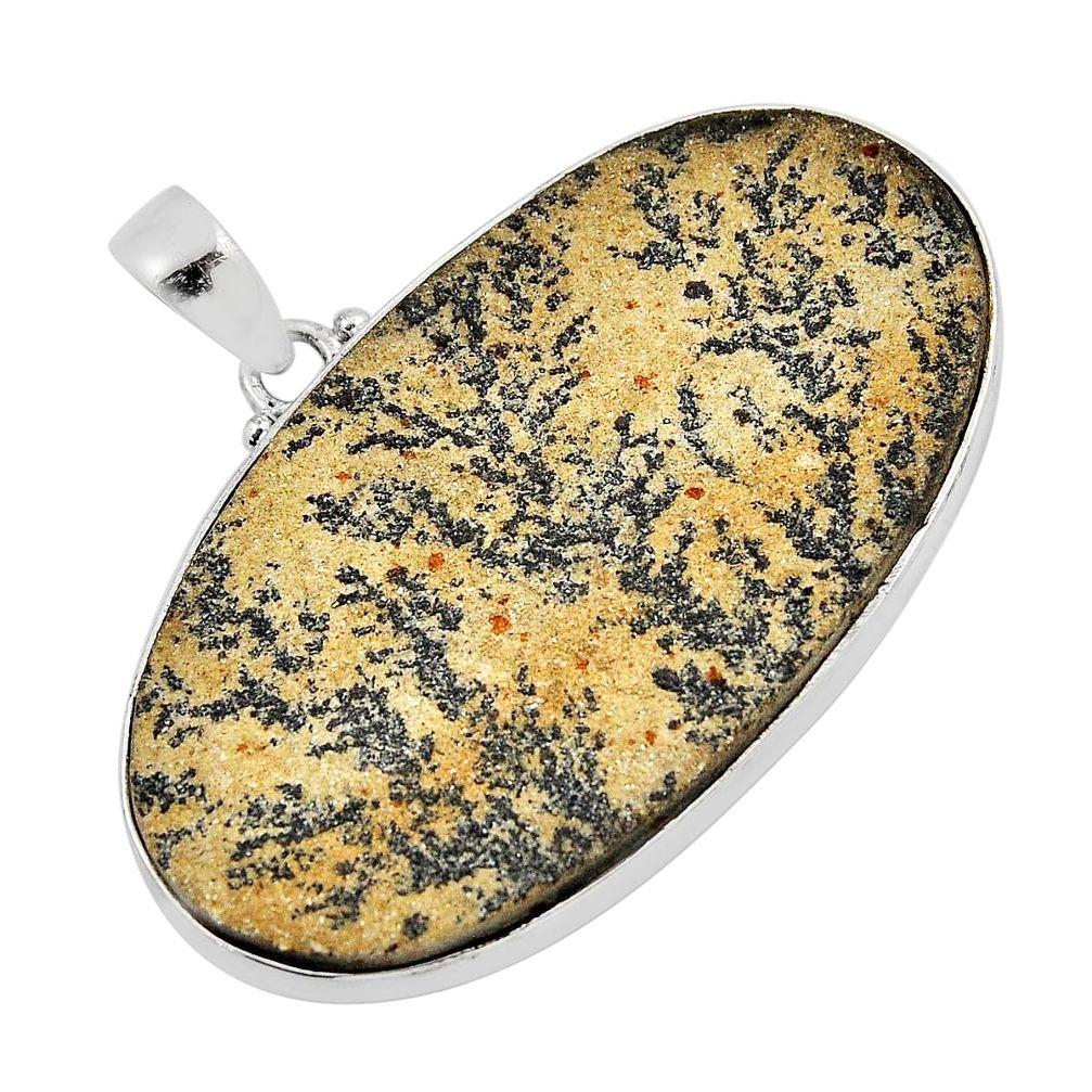43.93cts natural germany psilomelane dendrite oval 925 silver pendant y53511